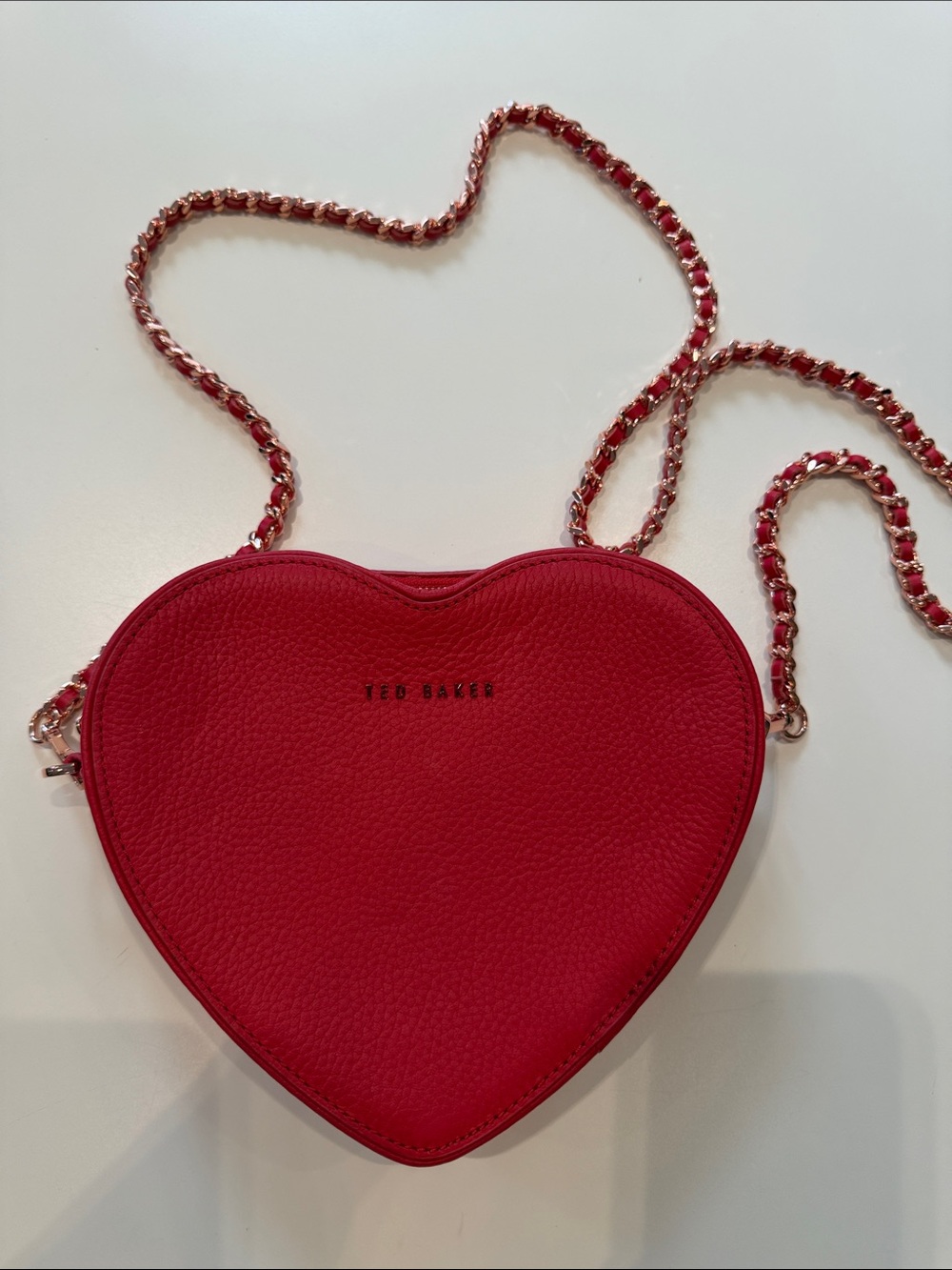 Ted Baker Red Heart-Shaped Crossbody Bag with pink gold tone Chain Strap